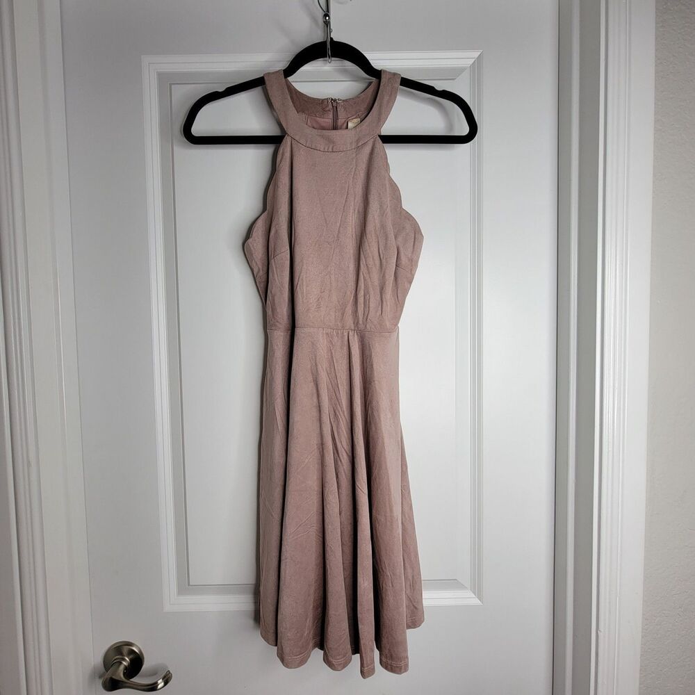 Altar'd State Wm Sz XS Rust Faux Suede Mock Neck Sleeveless Scalloped Edge Dress
